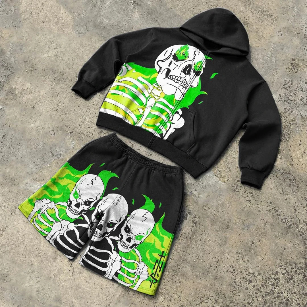 Streetwear Paint Splatter Graphic Print Tracksuit Sweatsuit Cotton Graffiti  Hoodie Two Piece Shorts Sets