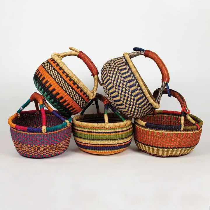 Colorful Seagrass Bolga Basket Woven Handmade Storage Carry Bag Baskets ...