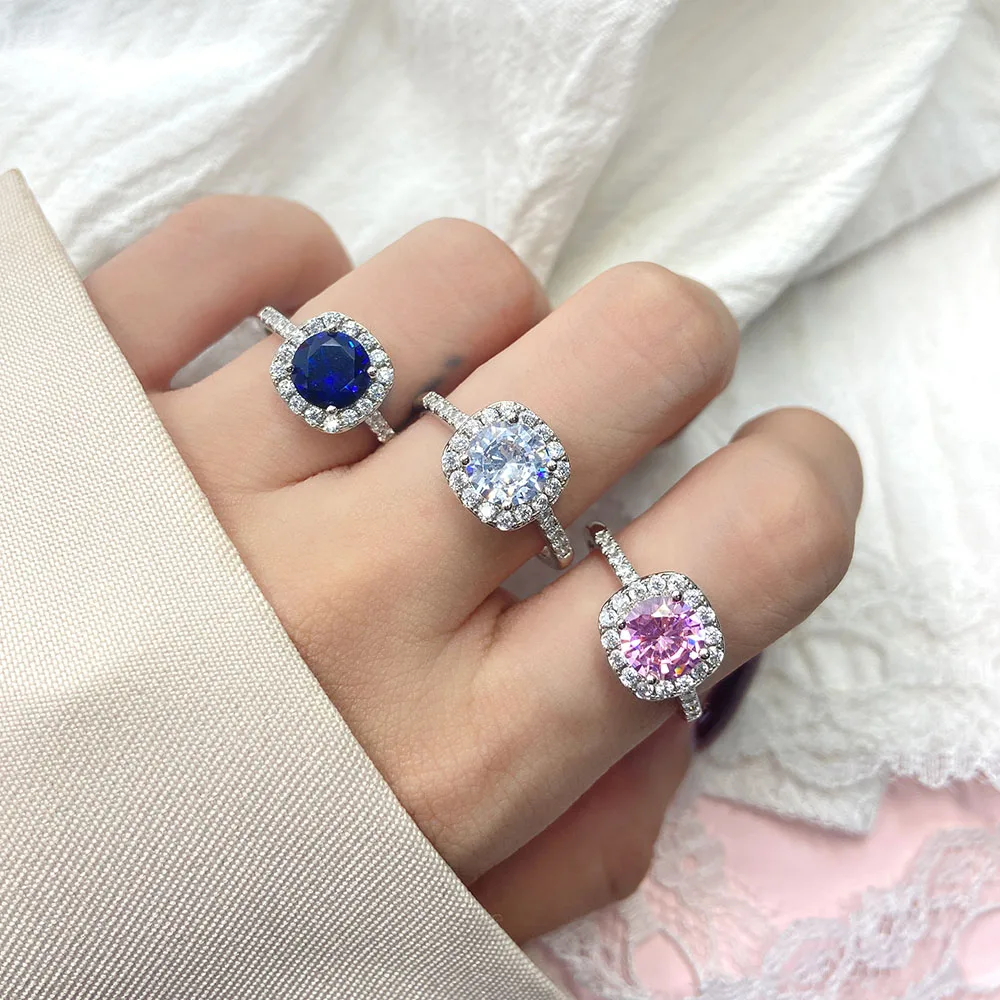 High Quality Fine Jewelry Factory Price Pink Colorful Diamond Eternity Ring 925 Sterling Silver