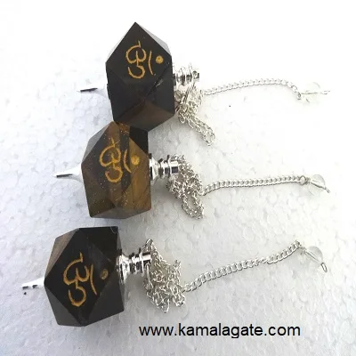Assorted Natural Agate Hexagon Om Symbol Gemstone Pendulum Engraved Handmade Reiki Healing Craft From Gujarat KAMALAGATE.COM