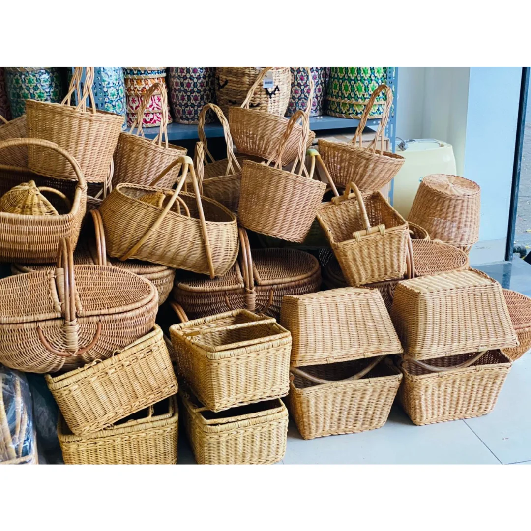 The Vintage Wicker Woven Picnic Basket Boho Style Food Storage