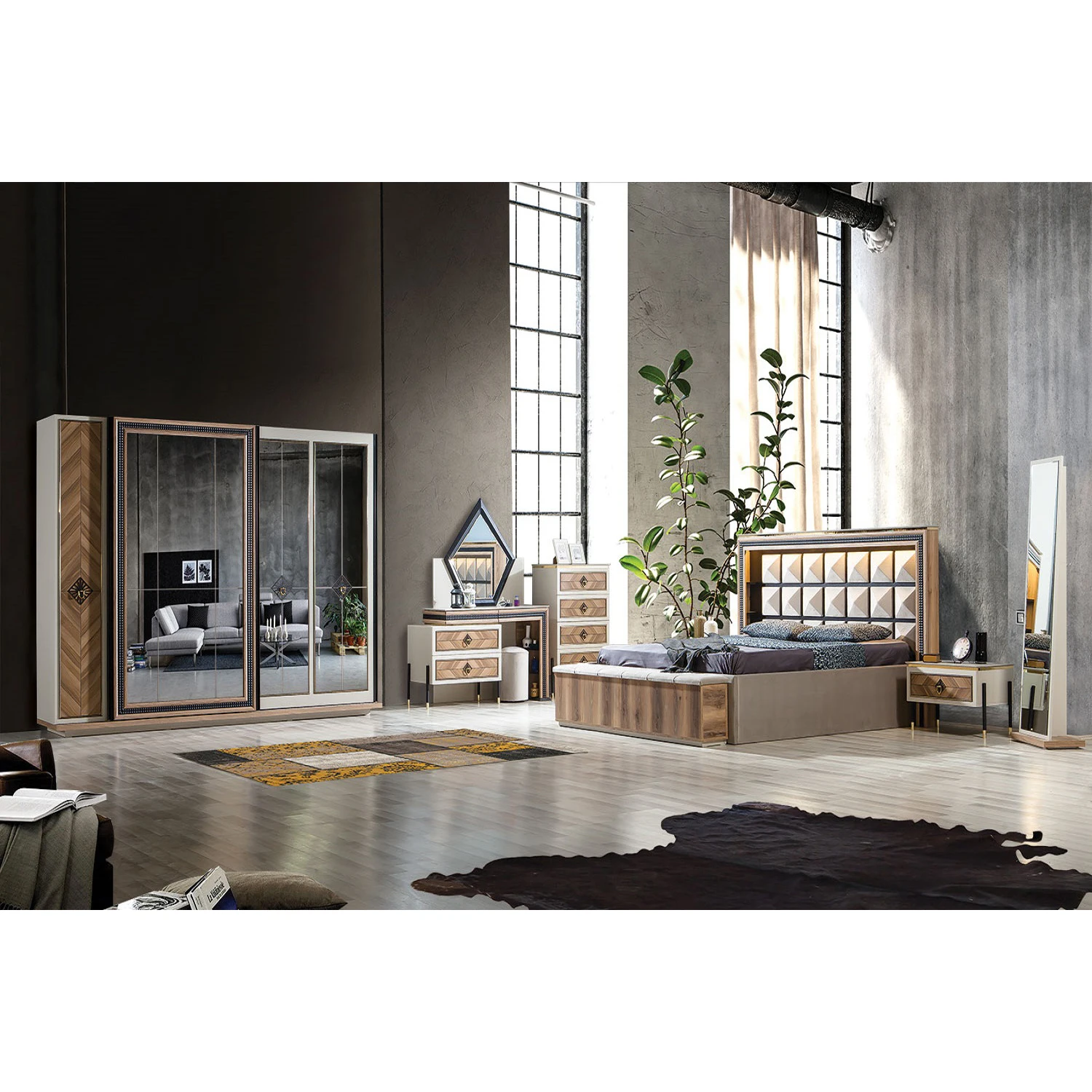 Luxurious Modern Bedroom Furniture Set With Functional Wardrobe Made In