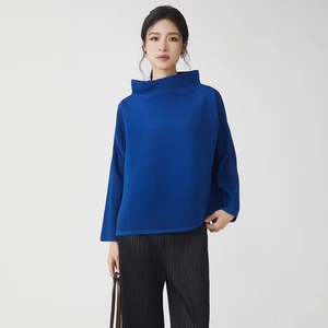 Wholesale Direct High Quality Women's T-shirt Design Stretch Polyester Fabric Casual Tops Miyake Pleated Tops