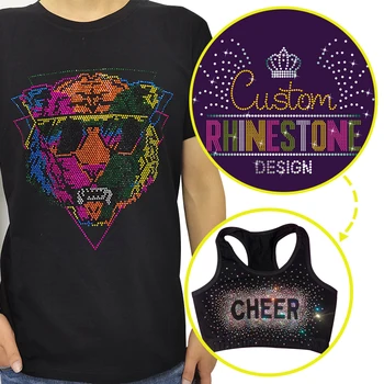 Custom Logo High Quality Bling Crystal Hot Fix Heat Rhinestone Transfer for T-shirts