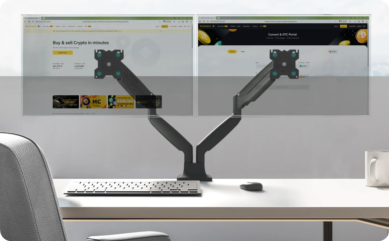 Onkron Dual Monitor Desk Mount Stand For Two 13 34" Led Lcd Computer