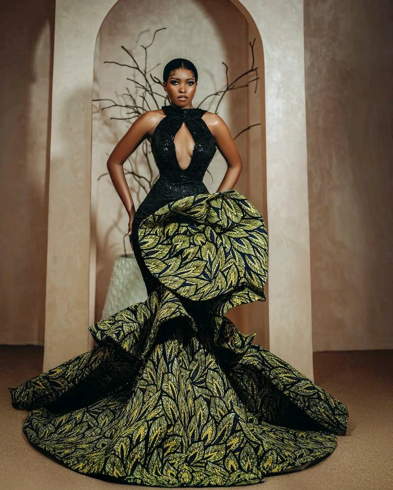 Natural Waistline Maxi Gown African Mermaid Ankara Print Wedding and Prom  Dress for Women Evening Dresses