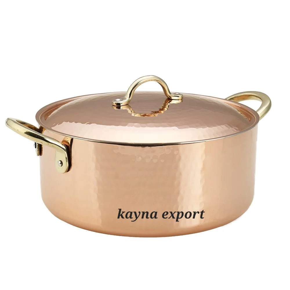 100% Cooper Cooking Pot with Lotus Design Flower Quality Copper Food Cooking Handi Customized Size and Shape Food Serving Pot