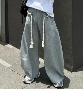 Men's Custom 500gsm French Terry Cotton Sweatpants - Heavyweight Oversized Wide Leg Flares, Thick Drawstring
