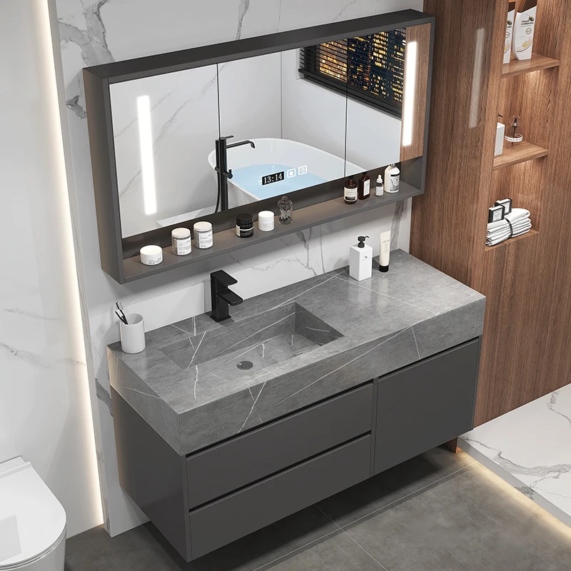 Wall Mounted Shower Cabinet Luxury Wood Bathroom Vanity Cabinet Set With Integrated Cabinet Basin