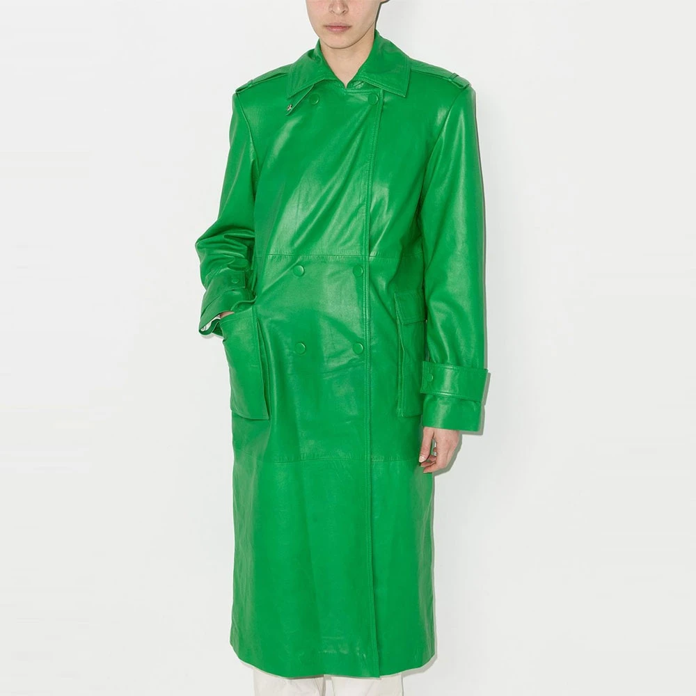 Leather Trench Coat Light Green Coat Womens Ladies Jackets 3x