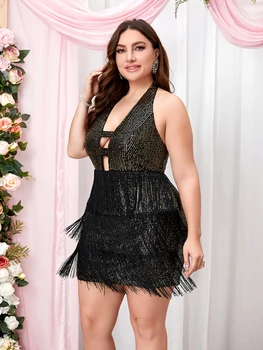 black fringe dress plus size Black Fringe Tube Dress