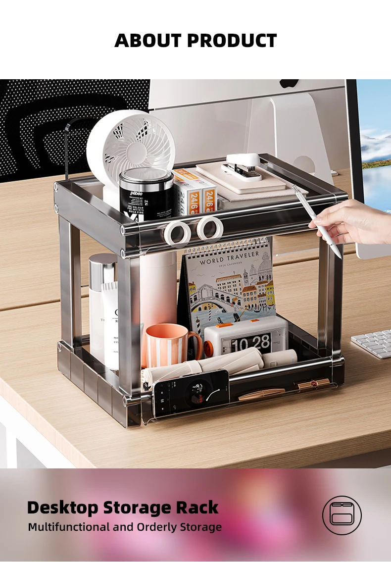 product wanuo 2 tier office desktop snack storage rack clear plastic countertop organizer office desk organizer-2