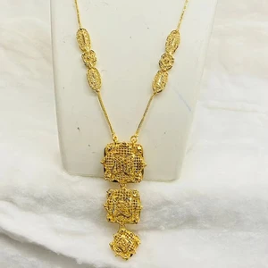 24K Gold Plated Vintage Imitation Dubai Fashion Jewelry Necklace Set Earrings Bangles Combs Brooches Copper Material