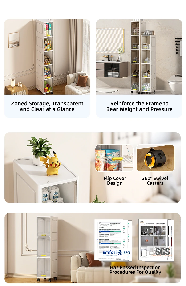 5 tier kitchen storage cart plastic storage cart vertical slim storage cabinet for narrow spaces-3