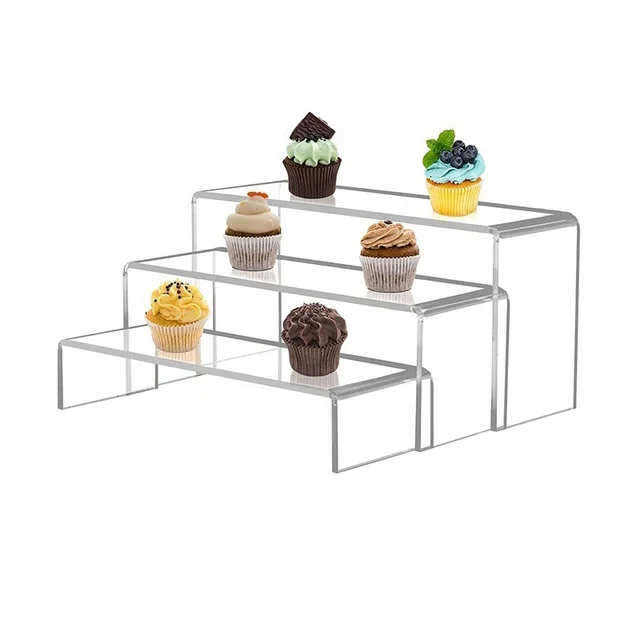 3pcs Acrylic Display Riser Set Rectangular Display Shelf for Cupcake Stand Display Stand for Gemstone Curio Figurines Collection