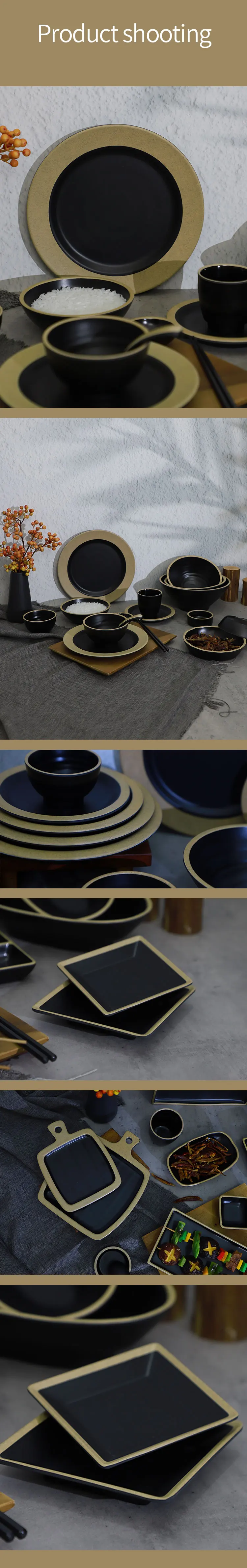 Hotel party serving dishes bowl dinner black and brown tableware dinnerware set melamine plates restaurant