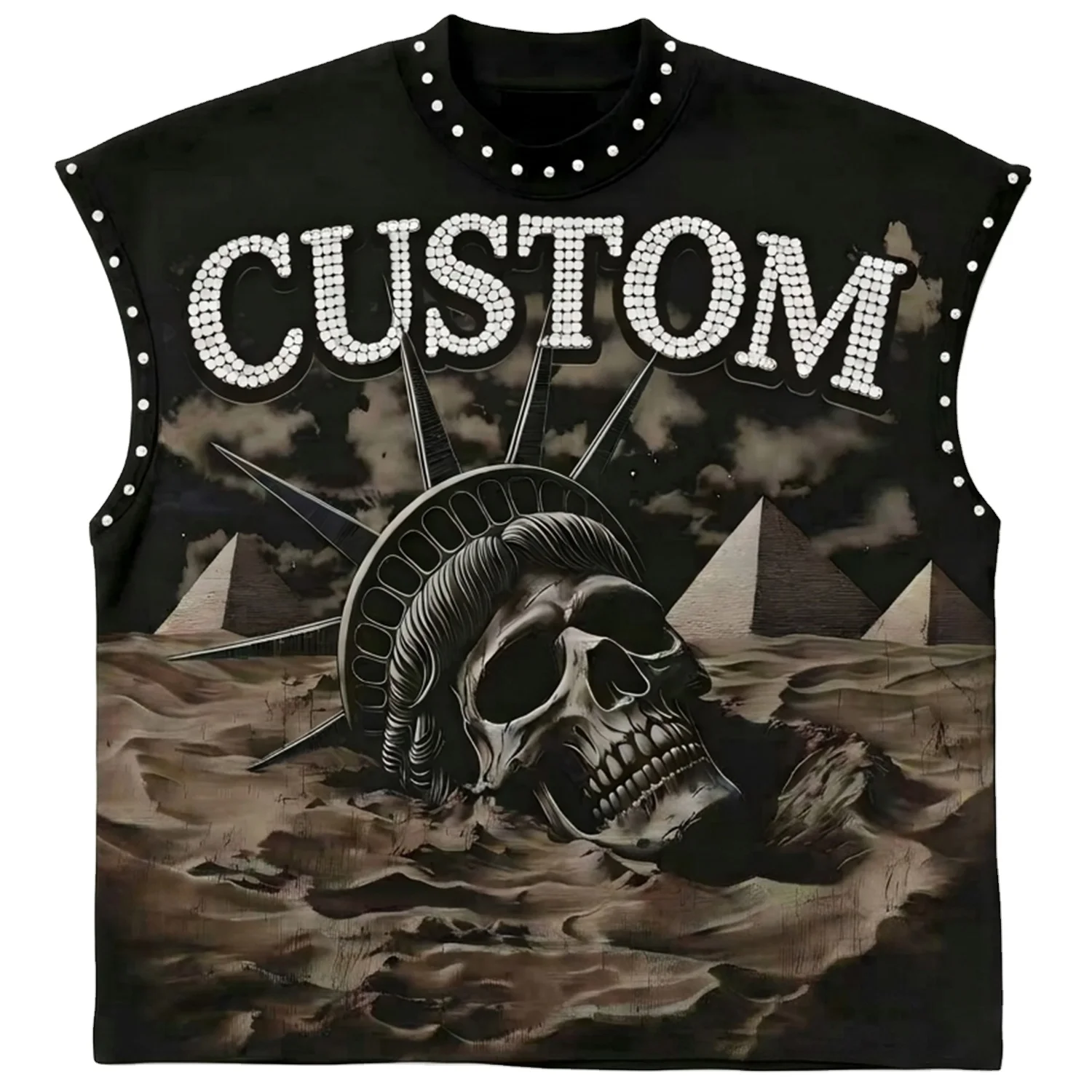Glory Custom New Summer Oversized Rhinestone Tank Top 100% Cotton Soft Breathable Graphic Print Sleeveless T Shirt For Unisex