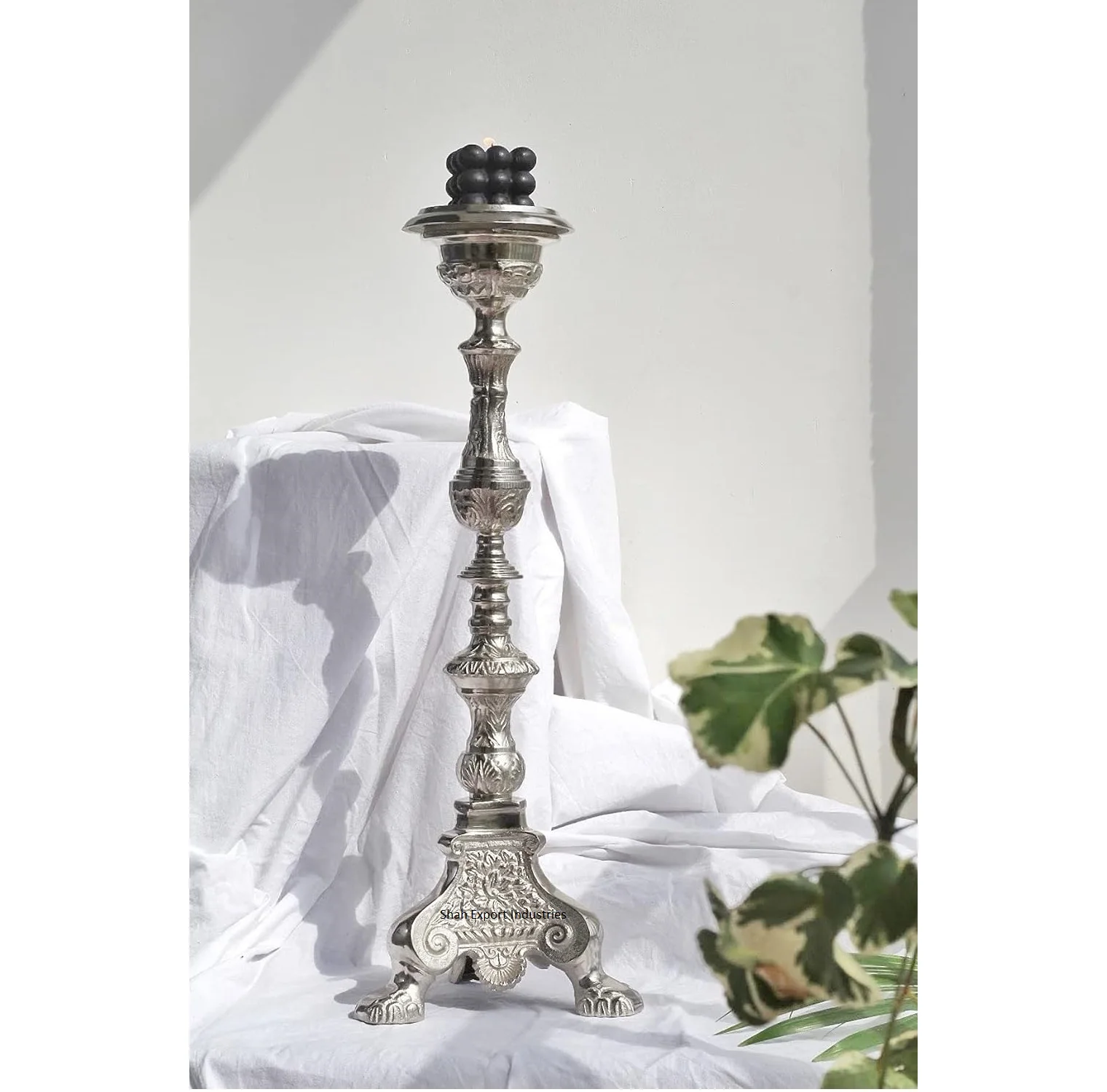 Embossed Tripod Base Church Altar Candlestick From Closed Religious Church Candle Holder Handmade Bulk