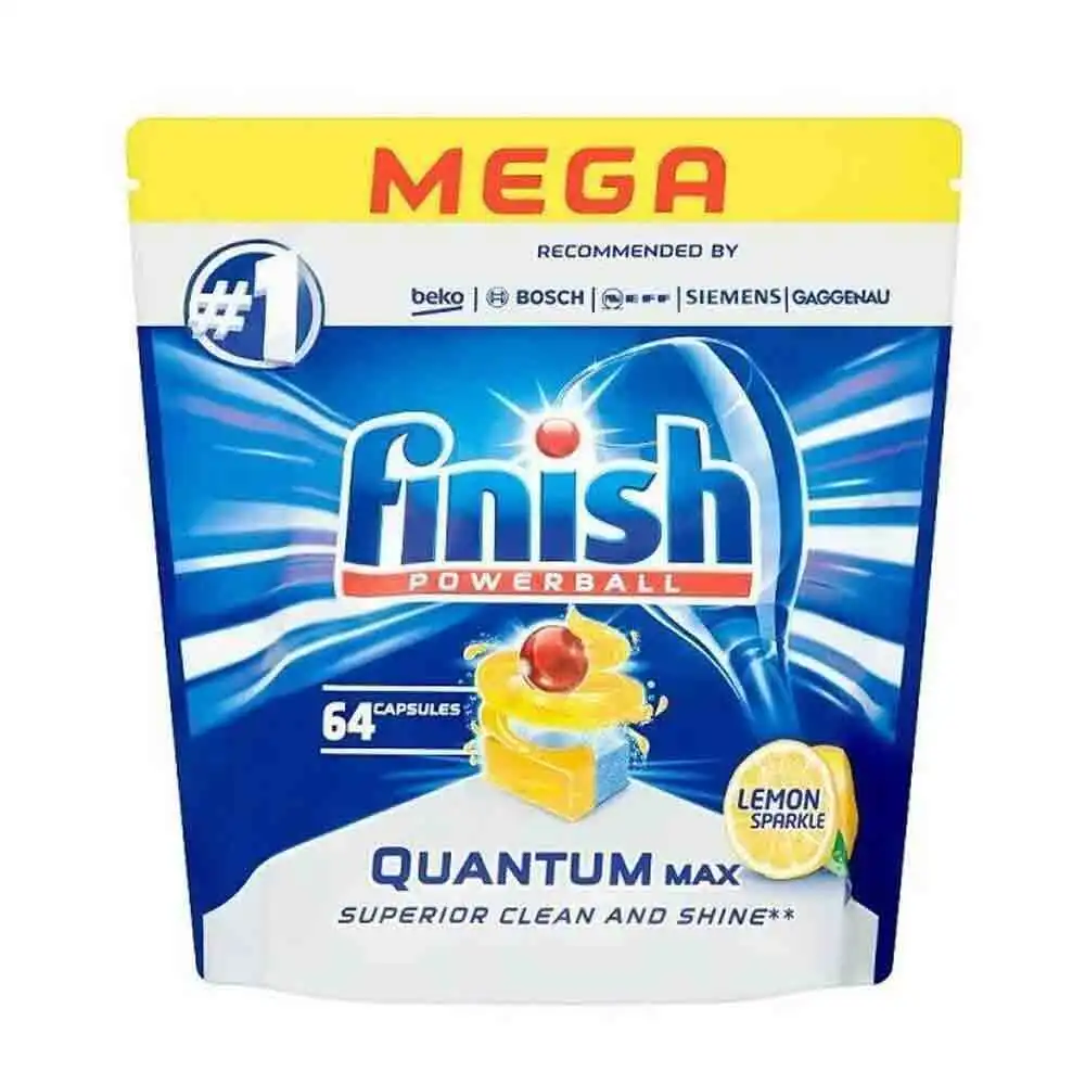 Finish Dishwasher Detergent,Quantum Max,Lemon,64 Tablets,Shine And