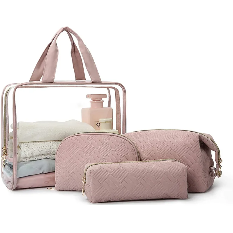 Factory Wholesale 4Pcs Fashion Waterproof Makeup Organizer Travel Portable Storage Toiletry Cosmetic Zipper Pouch Bag Set