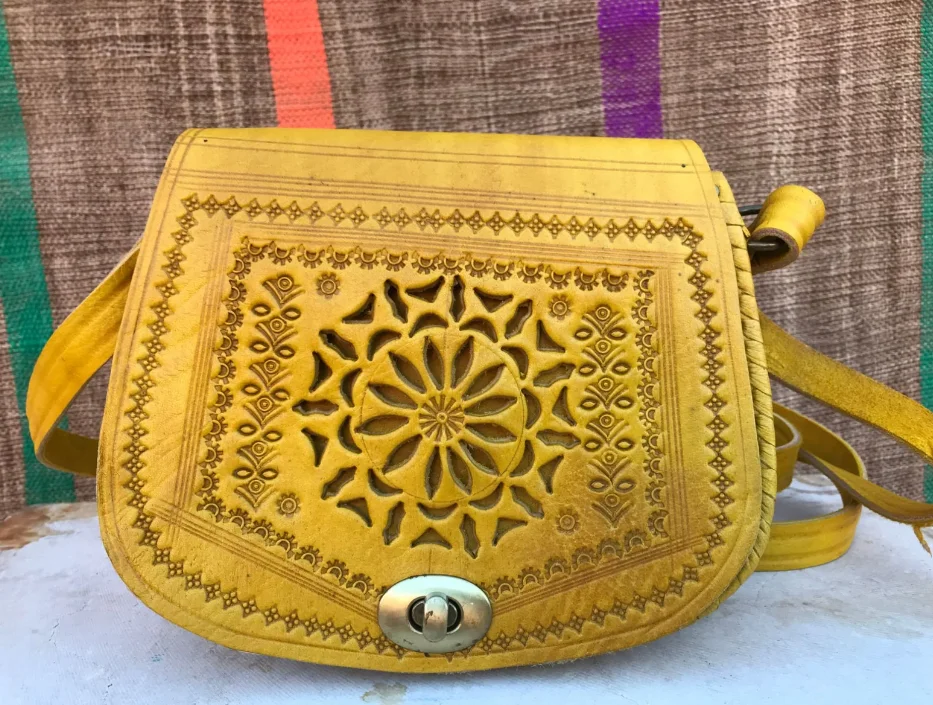 Colored Moroccan Boho Crossbody Bag In Natural Leather Handmade Vintage