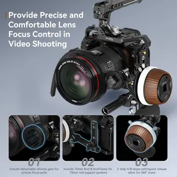 SmallRig F60 Follow Focus for DSLR and Mirrorless Camera Lenses, with Non-Damping Design & Forward/Reverse Switch & A/B Stops detail image