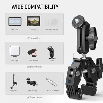 NEEWER Phone/Action Camera Mount Adapter for Desk Tripod Cold Shoe Super Clamp with 3" Dual Ball Head Magic Arm product image