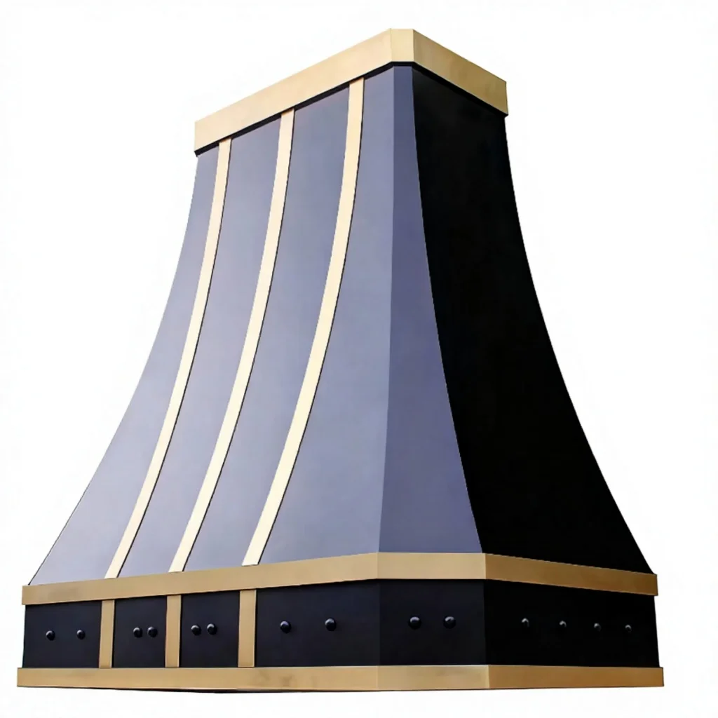 Luxury Black Stainless Steel Brass Range Hood Custom Wall Mount Architectural Kitchen Hood