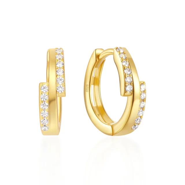 CANNER Minimalist 925 Sterling Silver Earrings 18K Gold Plated Row Cubic Zirconia Geometric Hoops Huggie Earrings For Women
