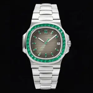 New Luxury Brand Stainless Steel Strap High-Quality Analog Dial Green Bezel Classic Retro Style Automatic Mechanical Men's Watch