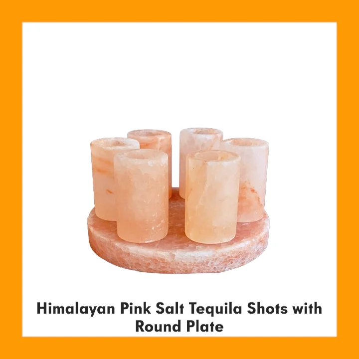 Himalayan Salt Tequila Shot Glasses With Round Tray Made With Natural