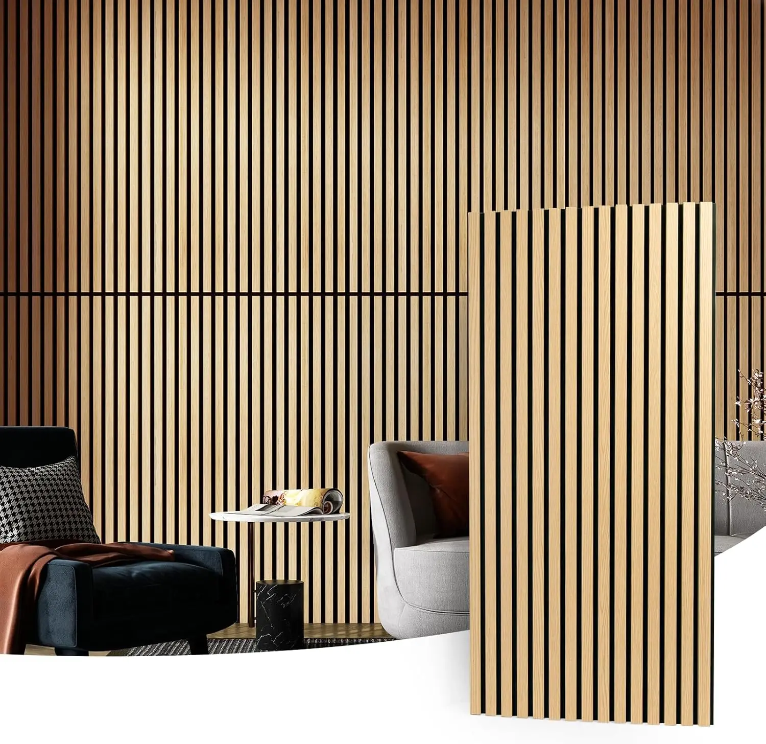 Oak Slatted Wood Veneer MDF Acoustic Panels with NRC 0.5 and 21mm Thickness for Hotels or Studios