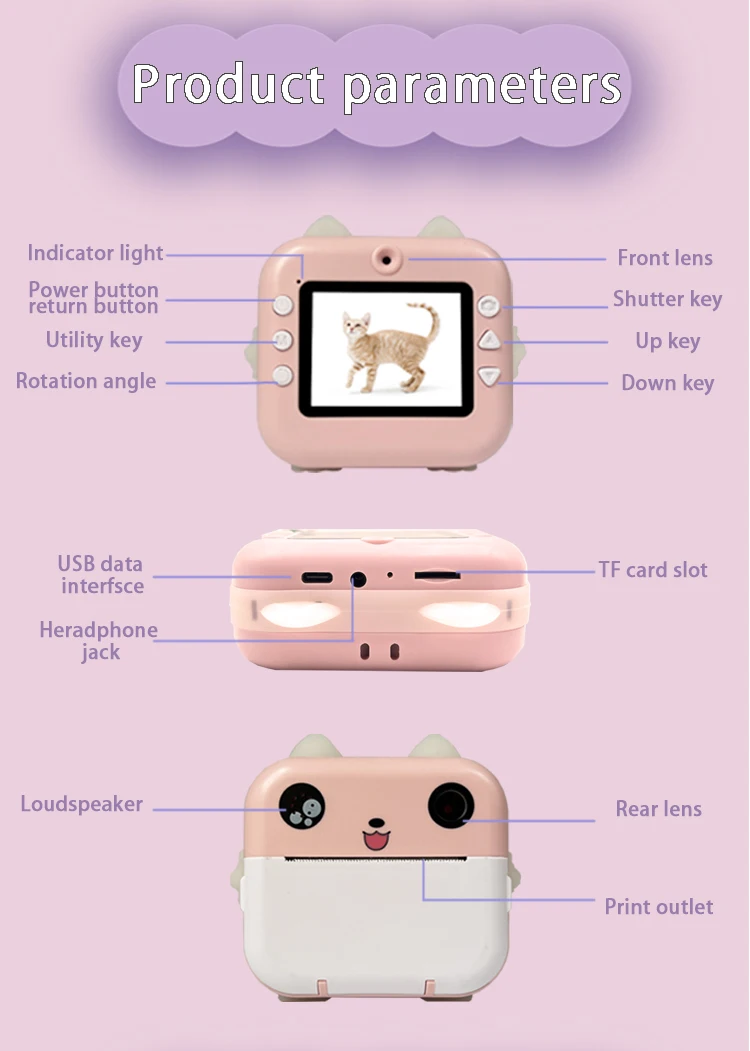 Kids Timely Toys Girls Children's Digital Print Camera Cute Cartoon HD Instant Printer Mini Camera
