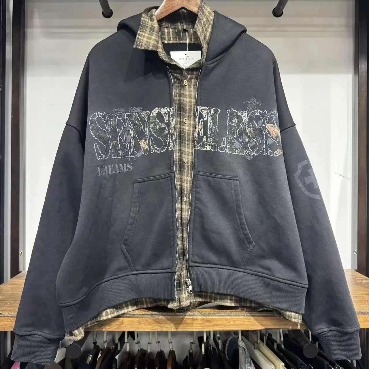 SALATI Manufacturer Custom Vintage Distress Blank Rhinestone Distressed Drop Shoulder Shirt Line Zip up Hoodie Men gallery 7