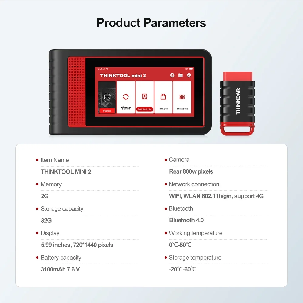 THINKTOOL Mini 2 OBD2 Diagnostic Tool All System Diagnosis Auto Scanner ECU Coding Active Test CANFD 28 Resets System Diagnosis