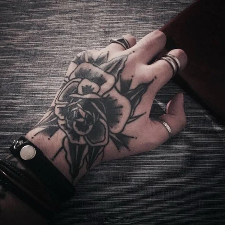 Large black and white rose temporary tattoo