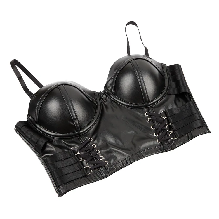 PU Leather Bustier Crop Top Gothic Punk Push up Women's Corset Top