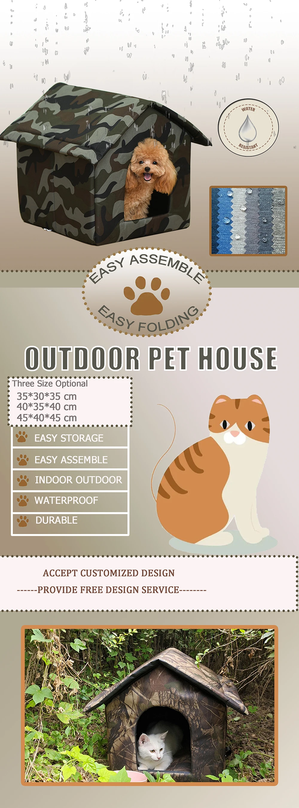 Factory Wholesale Collapsible Outdoor Cat House Pet Shelter Waterproof