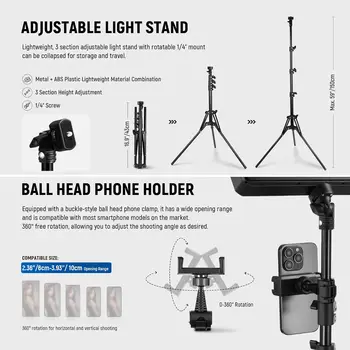 NEEWER 2 Pack LED Video Light Panel Lighting Kit with 2 59''/150cm Stands & 2 Phone Holders, 850lx/0.5m Bi Color 2700-6500K product image