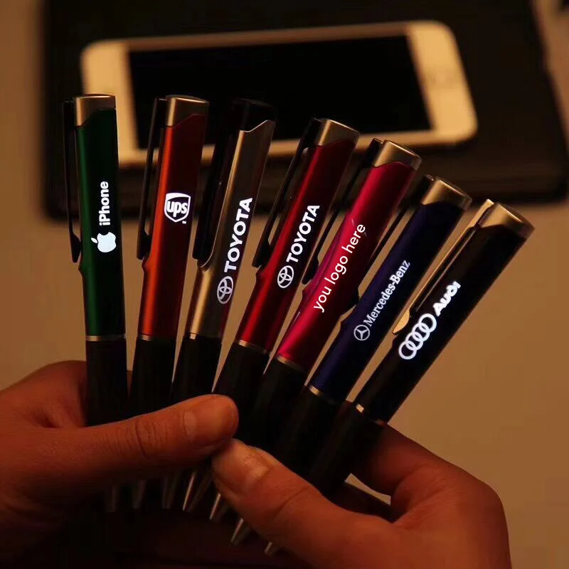 Soft Touch Screen Stylus Pen Active Custom logo Printed Promotional Black Blue Led Ballpoint Pens With Custom logo Led