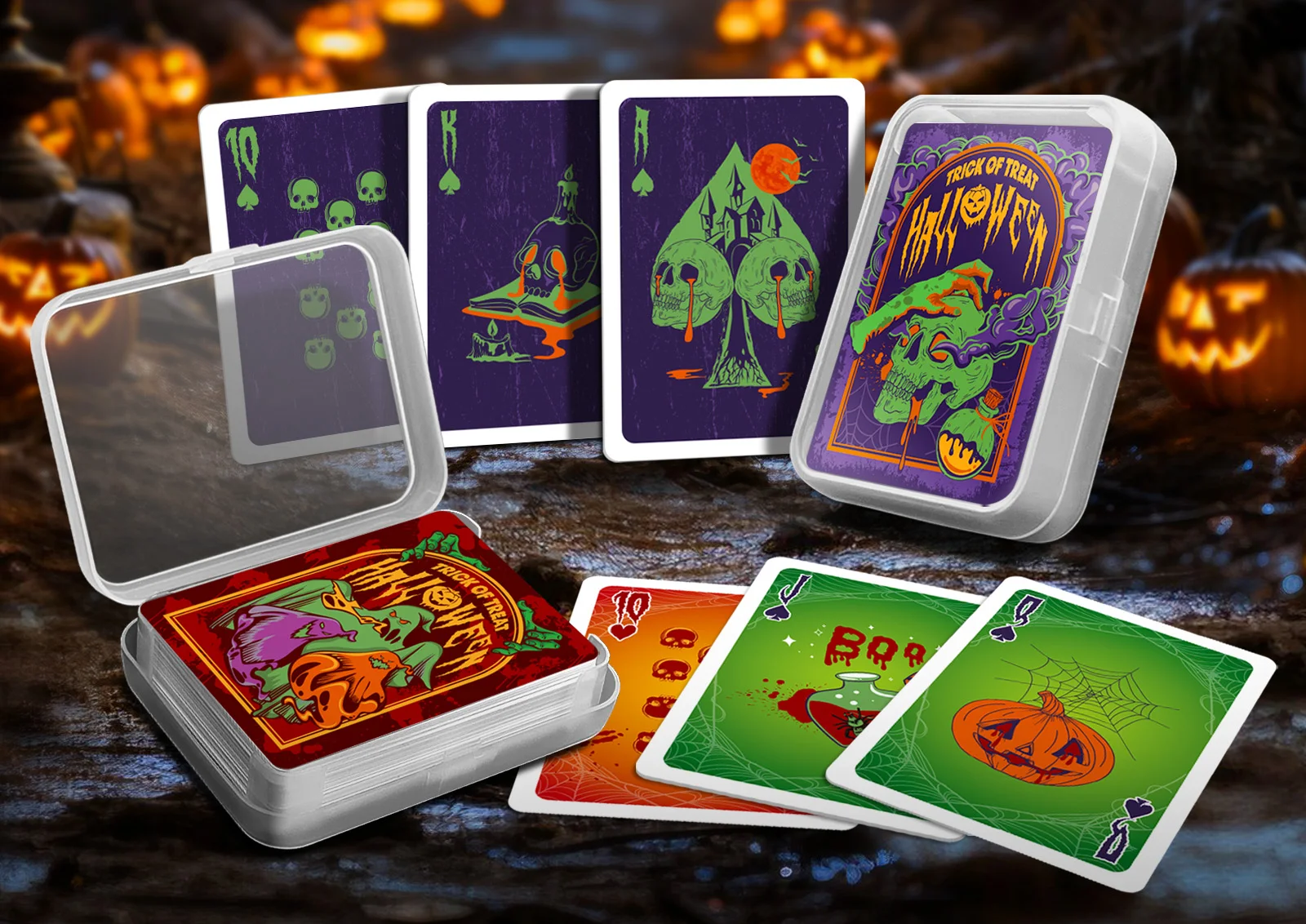 Custom Halloween Theme Poker Cards Set Pumpkin Ghost Halloween Playing ...