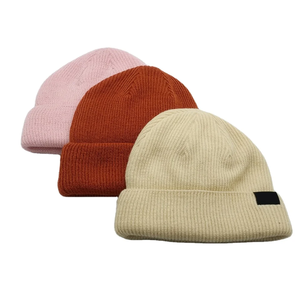 Glory Custom Unisex Knit Beanie Hat Set Winter Acrylic Ribbed Cap with Folded Cuff Available in Multiple Solid Colors
