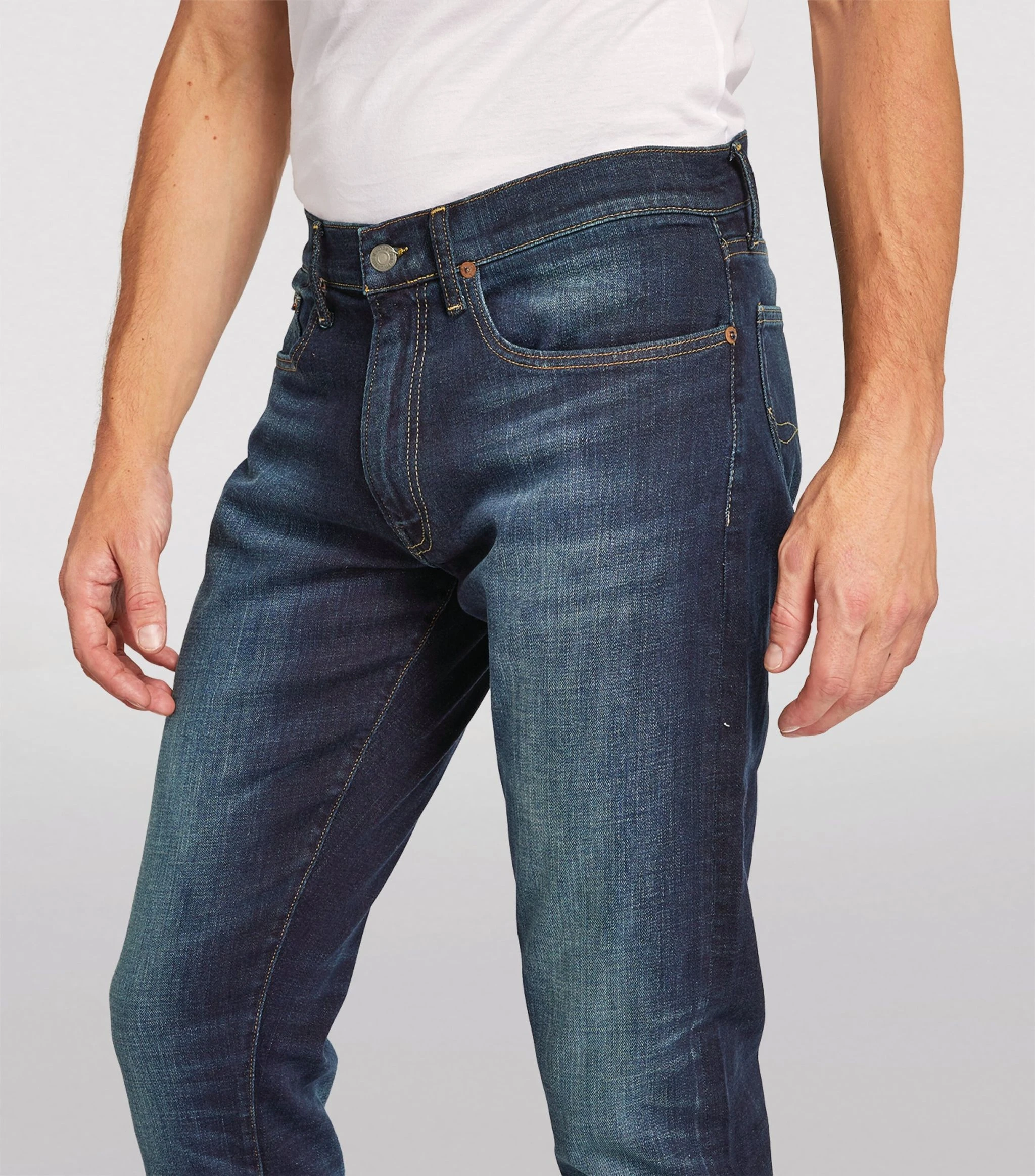 2024 Swag Shell Own Branded Exterior Pockets Customized Printing Blue Color Denim Pants for Men's Slim Stretch Denim Pants