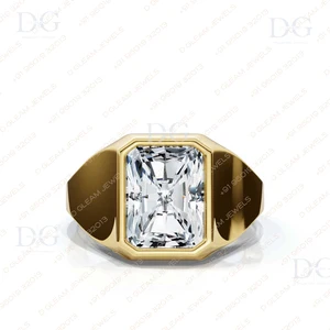 IGI Certified 3.Ct Radiant Cut Men's Engagement Ring Bezel Setting Wedding Ring in 14K Yellow Gold Lab Grown Diamond for Men