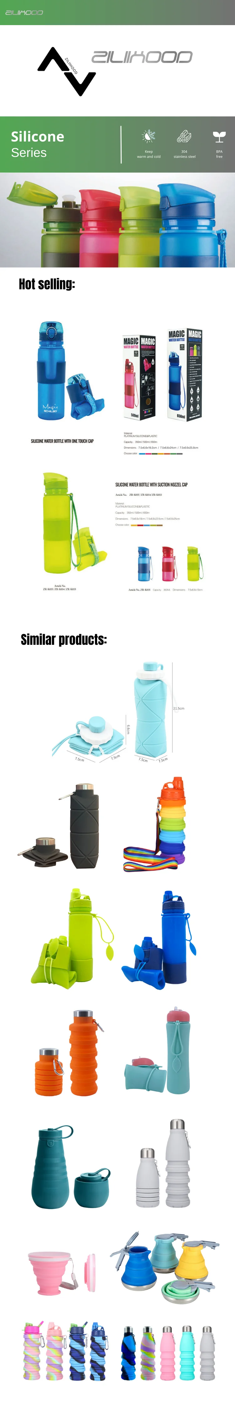 600ml Silicone Sports Drink Water Bottle Bpa-free Collapsible Foldable ...