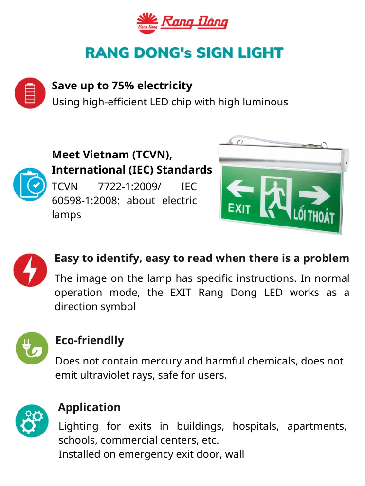 Two Side Exit Signage Rechargeable 2.2w Green Led Emergency Exit Sign
