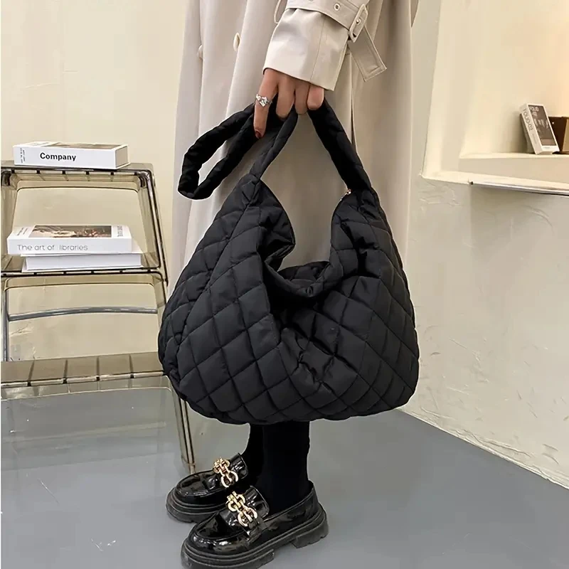 Ladies Winter Soft Padded Handbag Puffer Shoulder Quilted Nylon Women's ...