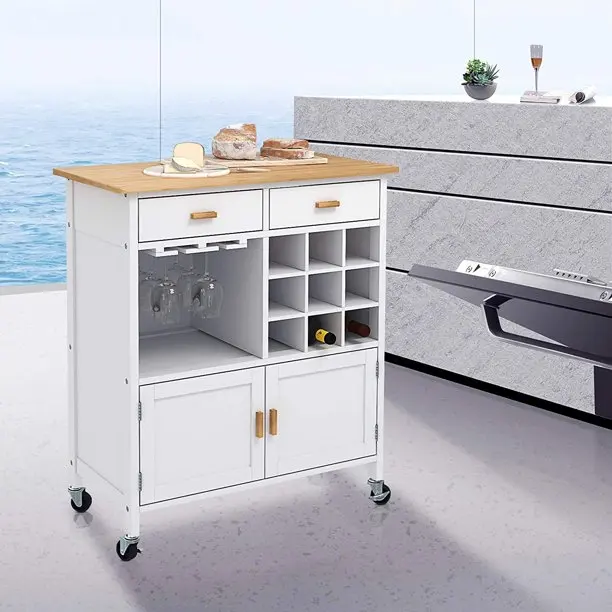 Modern Wood Top Mobile Kitchen Island,Rolling Kitchen Trolley Cart On ...