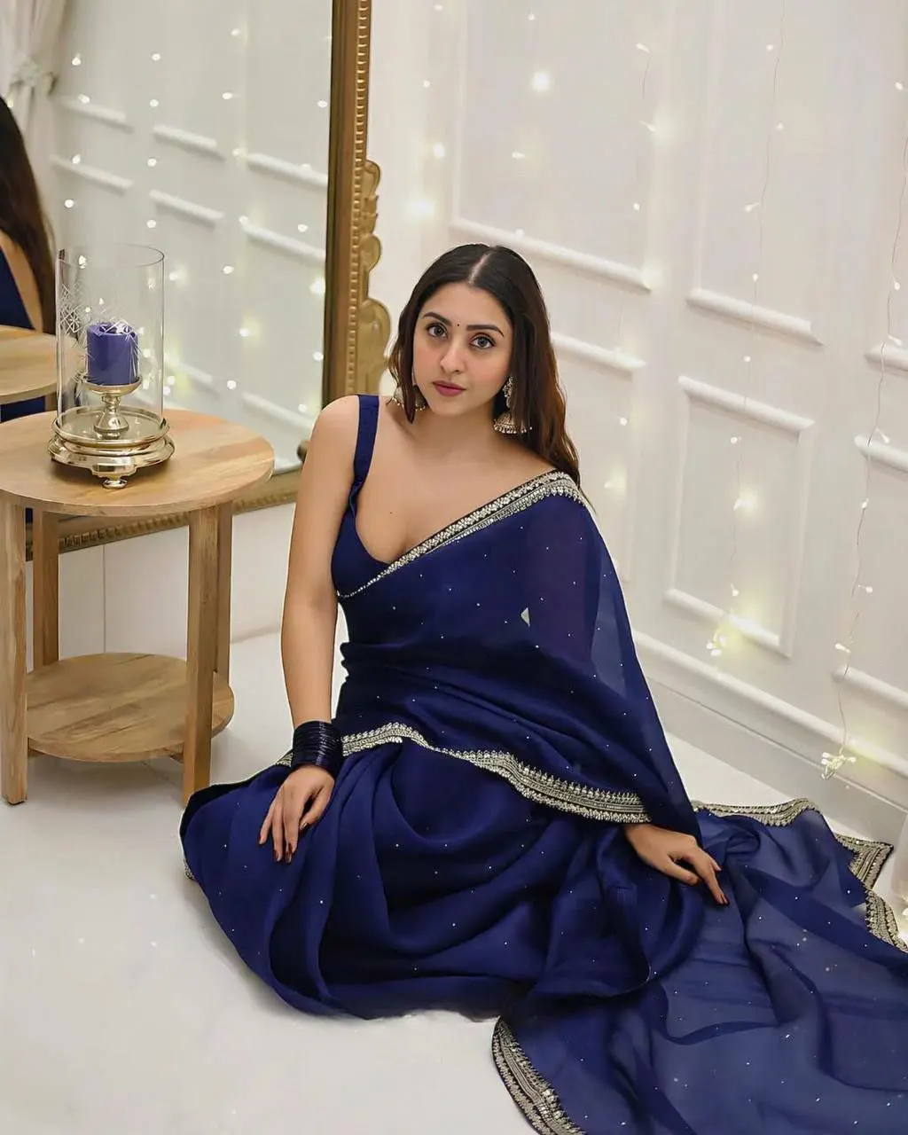 Classy& Pretty Look Hit Design Fashion Multi Stone& Mirror Work Bright Color Lace Border Saree& Blouse
