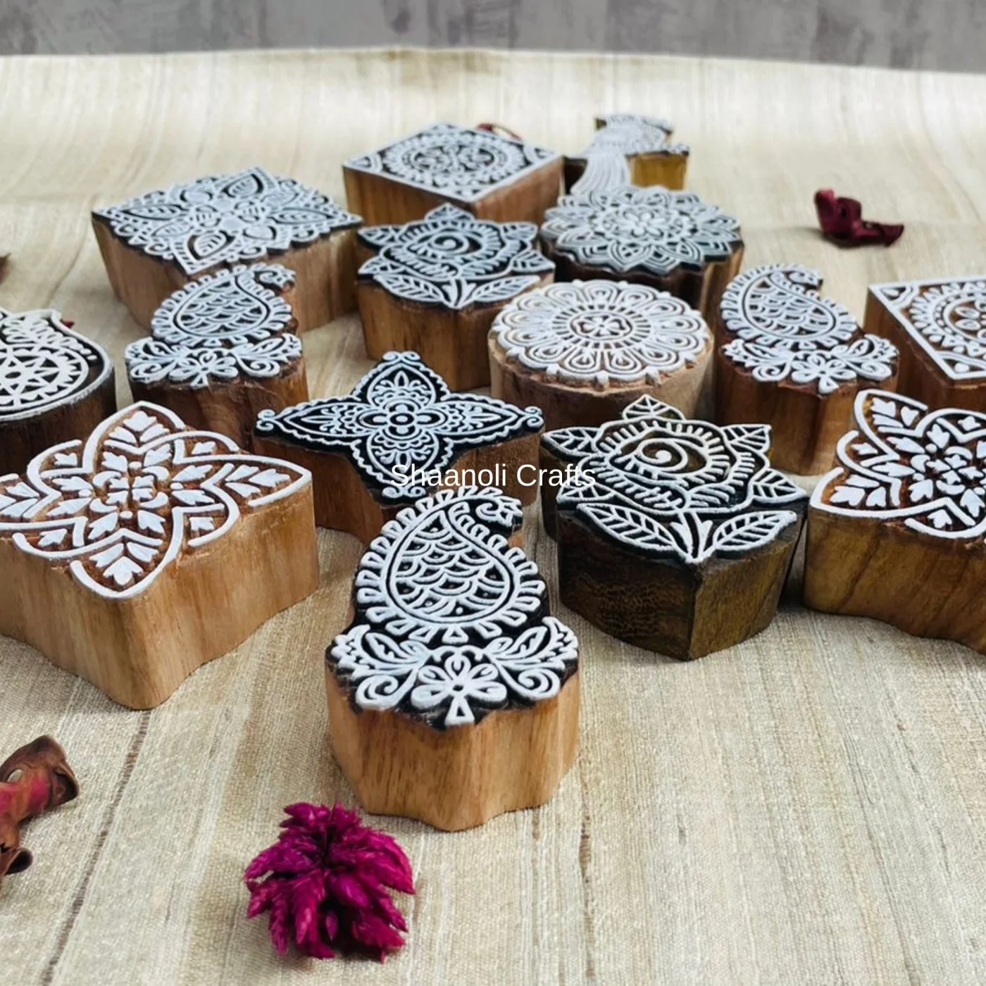 Handmade Wooden Blocks Printing Henna Craft Paper Stamp Fabric Textile